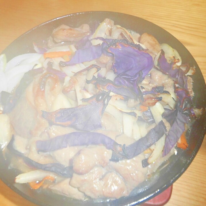 紫キャベツと人参玉葱のジンギスカンと御飯